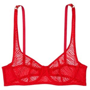 Victoria’s Secret Very Sexy Unlined Balconette Bra Red Zebra Lace Size 36D